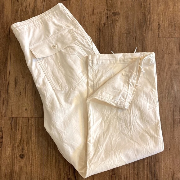 NEEDLES Wide Leg Fatigue Pants Drawstring Cotton Canvas Ivory Japan - Picture 9 of 13